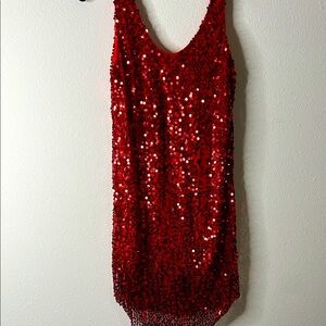 Red Sequin Sleeveless Dress